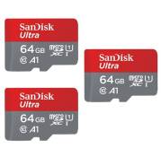 Lot de 3 Sandisk ultra 64 Go Carte Mémoire Micro SDXC MicroSDXC Class 10 UHS-I 120Mb/s