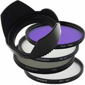 DynaSun Ensemble de filtres polarisants circulaires avec filtre Skylight, filtre MC-UV, lentille fine, filtre FLD, pare-soleil tulipe pour Canon, Niko