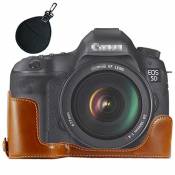 First2savvv XJD-5DIII-D09 Brun PU Cuir étui Housse Appareil Photo numérique pour Canon EOS 5D Mark III + Sac pour Objectif UV