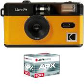 KODAK Pack F9 Argentique + Pellicule 100 ASA - Appareil Photo Kodak Rechargeable 35mm Jaune, Objectif Grand Angle Fixe, Viseur optique , Flash Integre