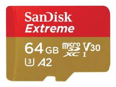 SanDisk Extreme - Carte mémoire flash (adaptateur microSDXC vers SD inclus(e)) - 64 Go - A2 / Video Class V30 / UHS-I U3 / Class10 - microSDXC UHS-I