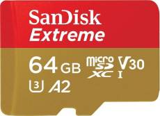 SanDisk Extreme 64 Go Carte Mémoire microSDXC Adaptateur SD A2 jusqu'à 170 Mo/s 80Mo/s Classe 10 U3 V30