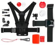 DURAGADGET Kit Complet d'accessoires 11 pcs (Harnais Poitrine, tête, Fixation Surf etc.) + Support téléphone pour Smartphones (jusqu'à 8,9 cm de Large
