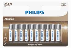 Pack 10 batteries alcalines AA Philips Argent
