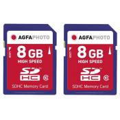 AgfaPhoto Pack 2 cartes memoire flash SDHC 10408 - Capacite 16GB + 16GB - Bleu