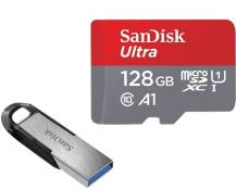 Carte mémoire microSDXC SanDisk Ultra 128 Go 120Mb/s + Clé USB 3.0 SanDisk Ultra Flair 128Go 150Mb/s