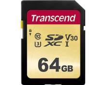 Transcend 500S - Carte mémoire flash - 64 Go - Video Class V30 / UHS-I U3 / Class10 - SDXC UHS-I