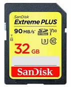 Pack de 2 Cartes Mémoire SDHC Sandisk Extreme Plus 32 Go jusqu'à 90 Mo/s, Classe 10, U3 , V30