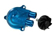 Couvercle de pompe à eau bleu anodisé Stage6 + volute RACING H.T pression +40% MBK Nitro / Aerox