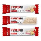 Just Loading 37% Protein 55 Gr Protein Bars Box White Chocolate&vainilla&strawberry 9 Units Rouge