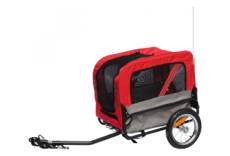 Remorque velo utilitaire maxi 40kg colori rouge avec roues 12 fixation axe de roue arriere pour transport chien bagage 2 ouvertures avant arrier