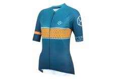 Maillot cyclisme femme manches courtes vert petrole jaune 8andcounting